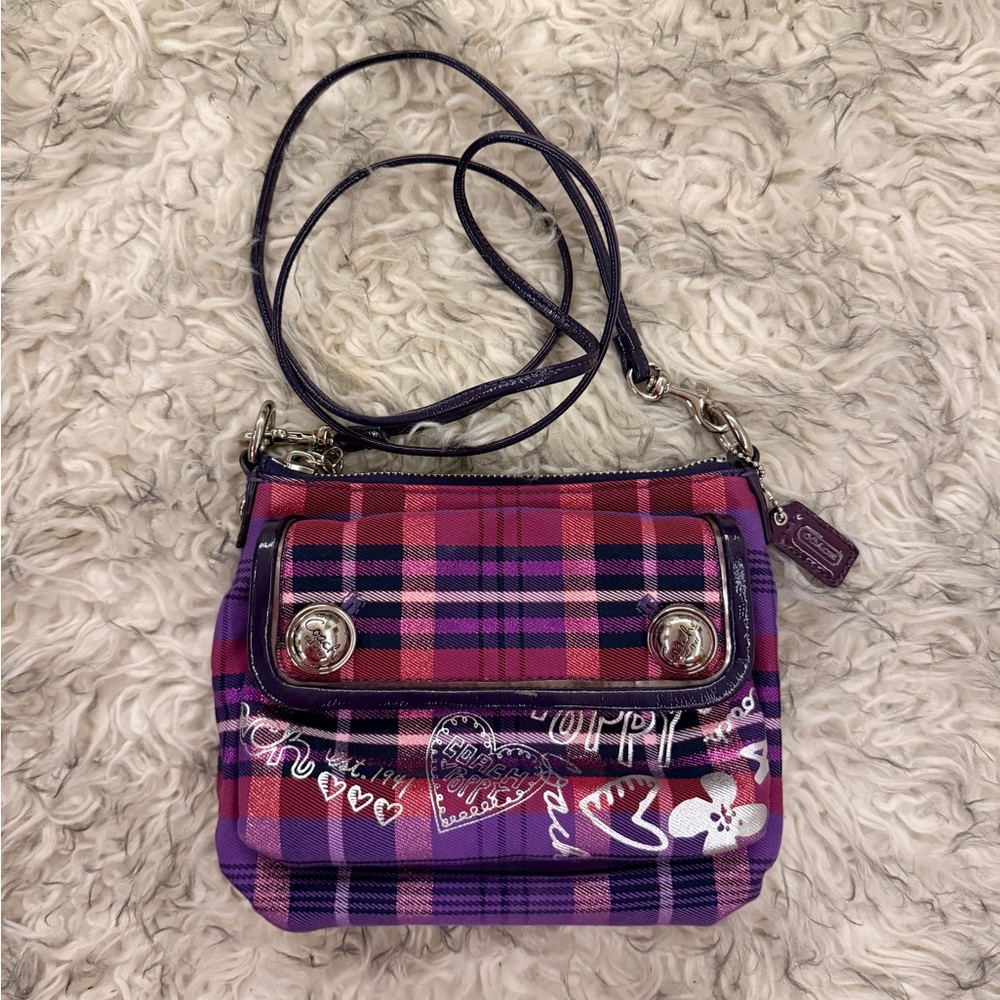 Coach ‘Poppy’ Tartan Crossbody Bag - Berry